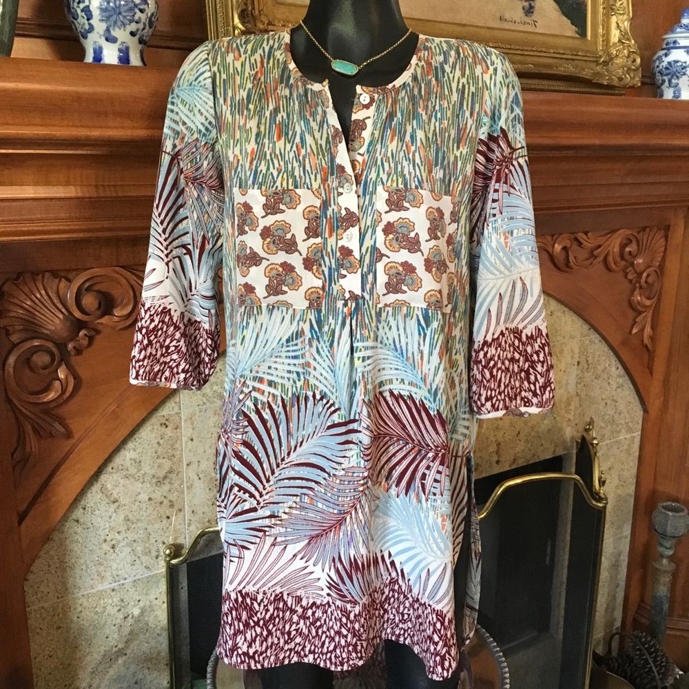 NWT Tropical Palm Print Long Tunic Top Dress New
